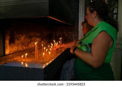 Istanbul Turkey; The Interior Of The Hagia Yorgi Church In Büyükada. Tourists Visit The Church And Make Wishes. 4 July 2022