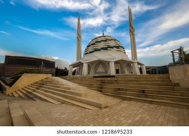 ISTANBUL, TURKEY: Interior of Marmara University Faculty of Theology Mosque, turkish name is Ilahiyat Camii, in Uskudar