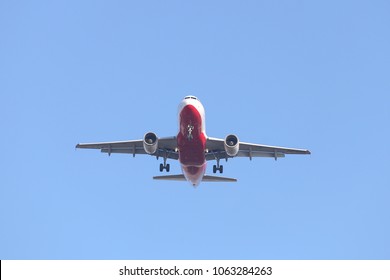 ISTANBUL, TURKEY - JANUARY 06, 2018: AtlasGlobal Airbus A319-112 (CN 1124) landing to Istanbul Ataturk Airport. AtlasGlobal is a Turkish airline with 24 fleet size and 58 destinations