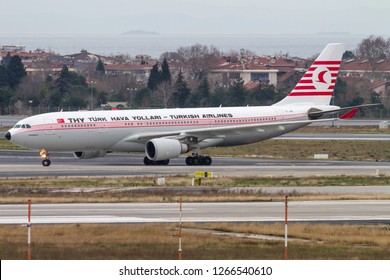 ISTANBUL, TURKEY JANUARY 16, 2016 Turkish Airlines Airplane Taxiing At Atatürk International Airport