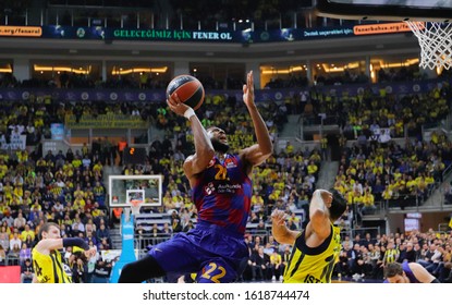 ISTANBUL / TURKEY - JANUARY 16, 2020: Cory Higgins And Kostas Sloukas During EuroLeague 2019-20 Round 20 Basketball Game Between Fenerbahce And Barcelona.