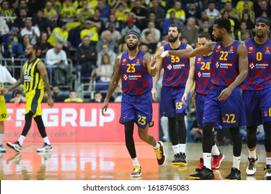 ISTANBUL / TURKEY - JANUARY 16, 2020: Malcolm Delaney And Cory Higgins During EuroLeague 2019-20 Round 20 Basketball Game Between Fenerbahce And Barcelona.