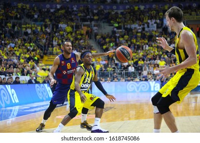 ISTANBUL / TURKEY - JANUARY 16, 2020: Adam Hanga, Bobby Dixon And Jan Vesely During EuroLeague 2019-20 Round 20 Basketball Game Between Fenerbahce And Barcelona.