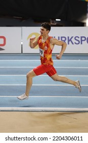 ISTANBUL, TURKEY - JANUARY 16, 2022: Undefined Athlete Running During Turkish Athletic Federation Indoor Athletics Record Attempt Races