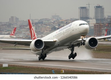 ISTANBUL, TURKEY JANUARY 7, 2012 Turkish Airlines Airplane Taking-off From Atatürk International Airport