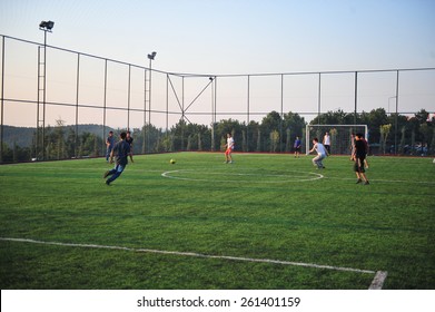 ISTANBUL ,TURKEY - JULY  12:  Students Who Play Football In The Astroturf July 12, 2012 In Istanbul, Turkey.