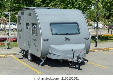 ISTANBUL, TURKEY - JULY 15, 2022: Caravans Parked At Motorhome Campground. Caravan Parking. Camper Trailers Parking Area.