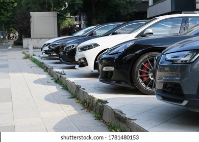 Istanbul, Turkey - July 19, 2020 : German cars 2020 and 2019 models are showing together in a car gallery at outdoor for selling.