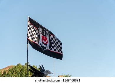 Istanbul, Turkey - July 2018: Waving Flag Of Besiktas JK.