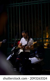 Istanbul, Turkey - July 2021: Street Performers Playing The Guitar And Singing.