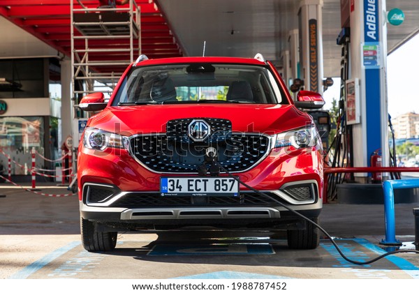 Istanbul, Turkey - June 2 2021 : MG ZS is\
a subcompact crossover SUV produced by SAIC Motor under the MG\
marque. An all electric version made its debut as ZS\
EV.