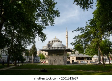 Istanbul Turkey. June 26, 2021. The Garden With Abstract Sculpture Of Istanbul Modern Museum, Facing The Old Kılıç Ali Pasha Mosque Built By The Ottoman Renowned Architect Mimar Sinan.