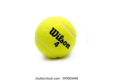 Istanbul, Turkey - March 10, 2017: Wilson brand tennis ball isolated on white. The Wilson Sporting Goods Company is an American sports equipment manufacturer based in Chicago, Illinois since 1989.
