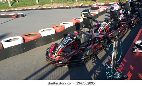 Istanbul / Turkey - March 10, 2019: Go Kart Racing Cars And Track