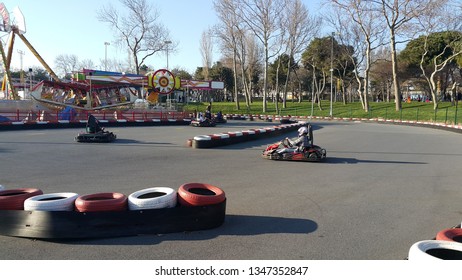 Istanbul / Turkey - March 10, 2019: Go Kart Racing Cars And Track