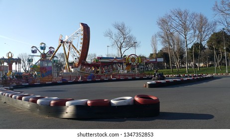 Istanbul / Turkey - March 10, 2019: Go Kart Racing Cars And Track