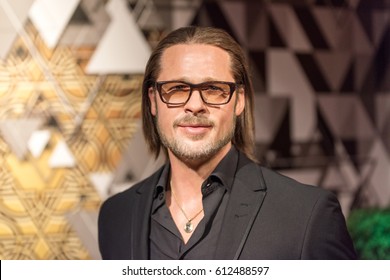 ISTANBUL, TURKEY - MARCH 16, 2017: Brad Pitt wax figure at Madame Tussauds  museum in Istanbul. William Bradley "Brad" Pitt is an American actor and producer,