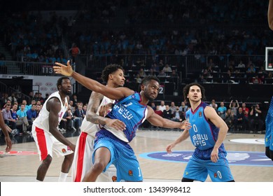 ISTANBUL / TURKEY - MARCH 20, 2019: Will Clyburn And Rodrigue Beaubois In Challenge During EuroLeague 2018-19 Round 27 Basketball Game Anadolu Efes Vs CSKA Moscow At Sinan Erdem Dome