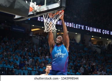 ISTANBUL / TURKEY - MARCH 20, 2019: Bryant Dunston Dunks During EuroLeague 2018-19 Round 27 Basketball Game Anadolu Efes Vs CSKA Moscow At Sinan Erdem Dome