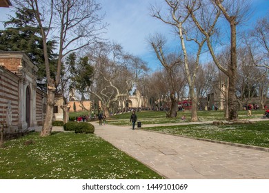 Istanbul - Turkey: March 2019. People and  walking in courtyards of Topkapi Palace