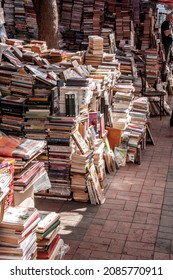 Istanbul, Turkey - March 24, 2012: Piles Of Second Hand Books Sold At A Book Store In Istanbul, Turkey.