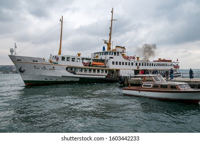 Istanbul, Turkey - May 05, 2009: Pleasure boats and passenger transport in the port of Ortakoy in the urban center of the city