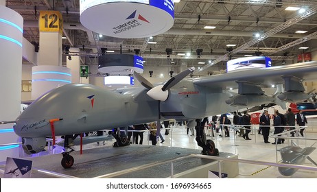 Istanbul / Turkey - May 1, 2019: Turkish Aerospace Industries (TAI), AKSUNGUR (SN 19-002) Is A Medium Altitude Long Endurance (MALE) Class UAV System At The International Defence Industry Fair IDEF’19