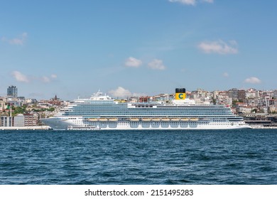 ISTANBUL, TURKEY - MAY 1, 2022: COSTA VENEZIA cruise ship in Galataport, Istanbul, Turkey. The largest cruise ship ever to dock any Turkish port, with a passenger capacity of 5260.