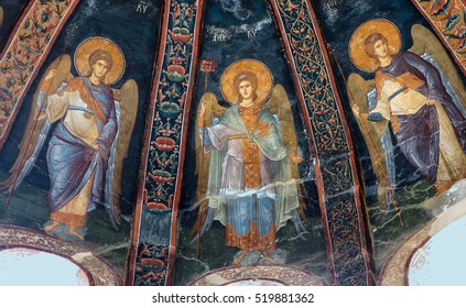 ISTANBUL, TURKEY - MAY 15, 2014 - Fresco of archangels, Chora Church (Kariye Muzee ) in Istanbul, Turkey