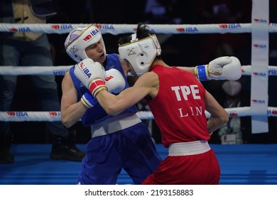 ISTANBUL, TURKEY - MAY 19, 2022: Lin Yu-Ting (Red) And Testa Irma (Blue) Compete During IBA Womens World Boxing Championships