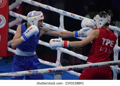 ISTANBUL, TURKEY - MAY 19, 2022: Lin Yu-Ting (Red) And Testa Irma (Blue) Compete During IBA Womens World Boxing Championships