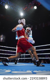 ISTANBUL, TURKEY - MAY 19, 2022: Jitpong Jutamas (Red) And Nikhat Zareen (Blue) Compete During IBA Womens World Boxing Championships