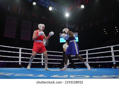 ISTANBUL, TURKEY - MAY 19, 2022: ORourke Lisa Edel (Red) And Panguane Alcinda Helena (Blue) Compete During IBA Womens World Boxing Championships