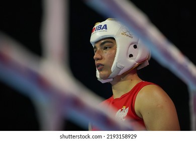 ISTANBUL, TURKEY - MAY 19, 2022: Toborek Oliwia (Red) And Stonkute Gabriele (Blue) Compete During IBA Womens World Boxing Championships