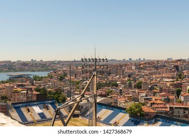 Kasımpaşa, Istanbul / Turkey - May 2019 View Of Kasimpasa And Golden Horn / Haliç From Top Behind Kasımpaşaspor Recep Tayyip Erdogan Stadium