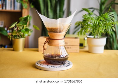 Istanbul, Turkey / May 2020 / Chemex Filter Coffee Brewing Method. Brewing Coffee At Home. Concept For Home Baristas.