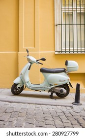 Istanbul, Turkey - May 23, 2015: A Vespa Motorcycle Is Produced By Piaggio & Co. S.p.A. In Italy. This Vespa Motorcycle Has 150cc Engine, Traction Control System And ABS Brakes. 