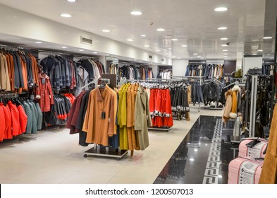 ISTANBUL, TURKEY, MAY 29, 2018: Interior of fashion leather store