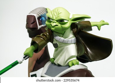 Istanbul, Turkey - November 01, 2014: Unforgettable hero of the famous Star Wars movie series "Yoda on Kybuck" named figure. Trademark is Gentle Giant Ltd. and Lucasfilm Ltd.