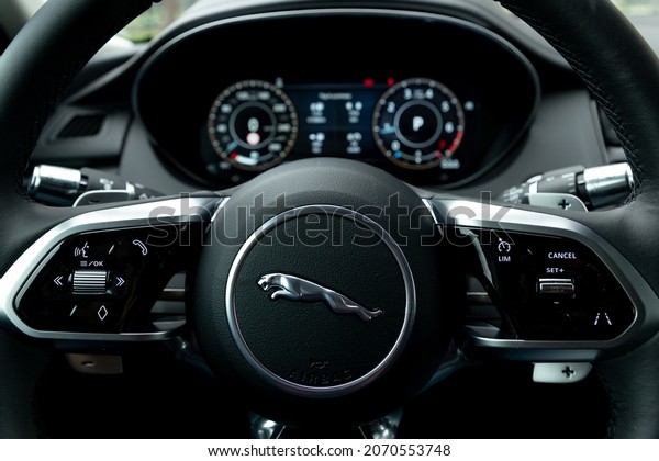 Istanbul, Turkey - November\
07 2021 : Jaguar E-Pace is a subcompact luxury crossover SUV\
produced by the British car manufacturer Jaguar. It has luxury\
interior design.