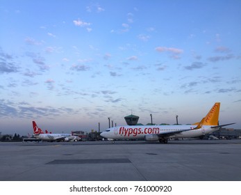 Istanbul, Turkey - November 08, 2017: Pegasus Airlines Airbus A321-200 aircraft running on the runway of Ataturk International Airport on November 08, 2017.