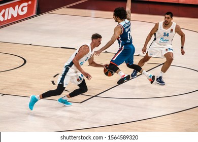 ISTANBUL / TURKEY, NOVEMBER 14, 2019: Anton Pushkov And Shane Larkin During EuroLeague 2019-2020 Round 8 Basketball Game Between Anadolu Efes And Zenit St Petersburg At Sinan Erdem Dome.