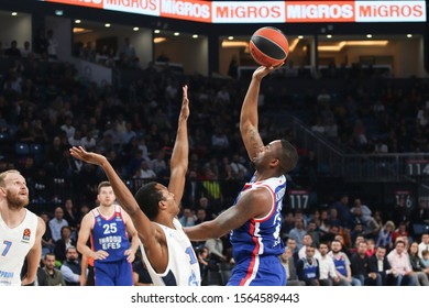 ISTANBUL / TURKEY, NOVEMBER 14, 2019: James Anderson And Alex Renfroe During EuroLeague 2019-2020 Round 8 Basketball Game Between Anadolu Efes And Zenit St Petersburg At Sinan Erdem Dome.