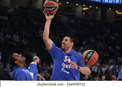 ISTANBUL / TURKEY, NOVEMBER 14, 2019: Gustavo Ayon And Alex Renfroe During EuroLeague 2019-2020 Round 8 Basketball Game Between Anadolu Efes And Zenit St Petersburg At Sinan Erdem Dome.