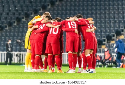 Istanbul, Turkey – November 15, 2020. Turkey National Football Team Huddling Before UEFA Nations League Match Turkey Vs Russia (3-2) In Istanbul.