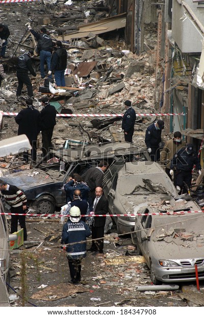 ISTANBUL, TURKEY -\
NOVEMBER 15: After terror attack and bomb explosion in Neve Shalom\
synagogues on November 15, 2003 in Istanbul, Turkey. Killing 27\
people in the\
synagogues.
