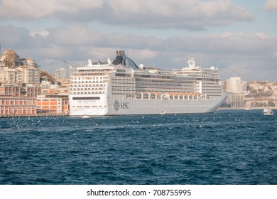 ISTANBUL, TURKEY - NOVEMBER 17, 2013: MSC Magnifica Cruise Ship In Istanbul Port. Ship Has 3605 Passenger Capacity With 95128 Gross Tonnage