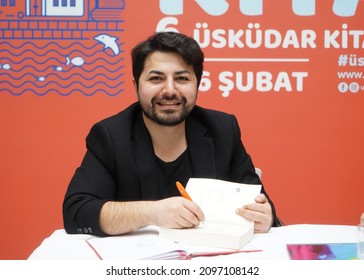 ISTANBUL, Turkey - NOVEMBER 2019: Kaan Murat Yanık signed a book at Üsküdar Book Fair in 2019
