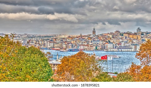 Istanbul, Turkey - November 2020 : Cityscape And The Golden Horn In Autumn, HDR Image