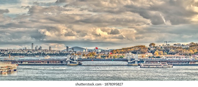 Istanbul, Turkey - November 2020 : Cityscape And The Golden Horn In Autumn, HDR Image